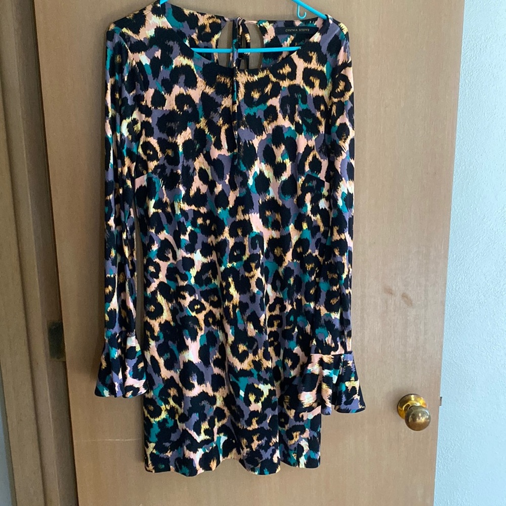 Multi colored, long sleeved animal print dress